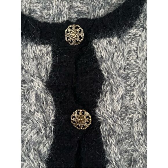 T3 VTG Lui Chantant Cable Knit Cardigan Sweater White Black Gray Small - Picture 4 of 7